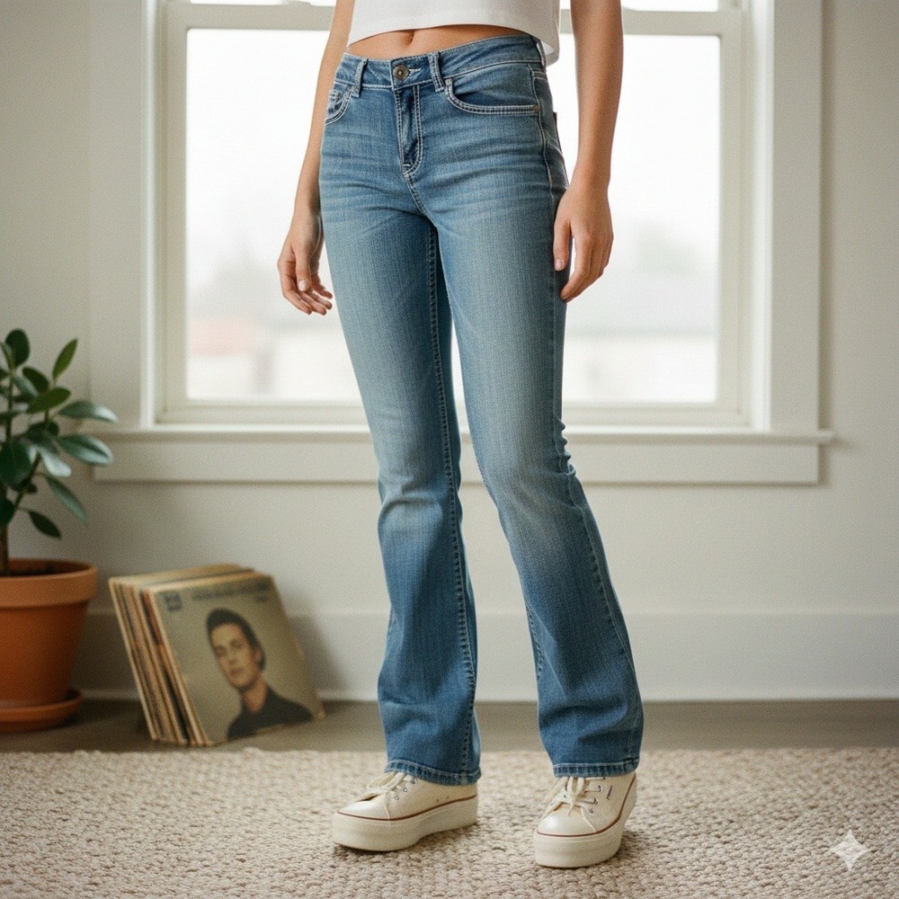 Cowgirl‎ Tuff Co. Women's Jeans Blue Denim Stitching Bootcut Flare - Size 29